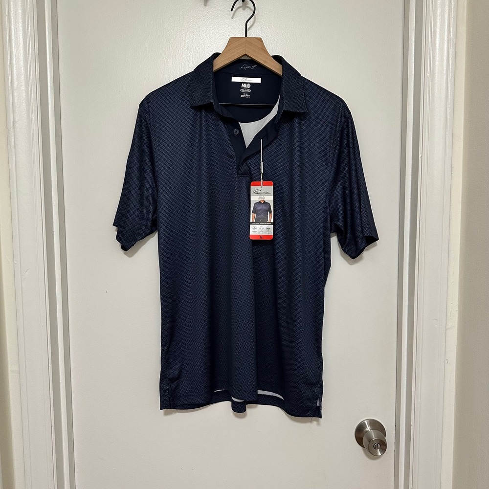 Greg Norman | NWT Men's ML75 Play Dry Navy Blue Geometric‎ Print Polo Shirt, M